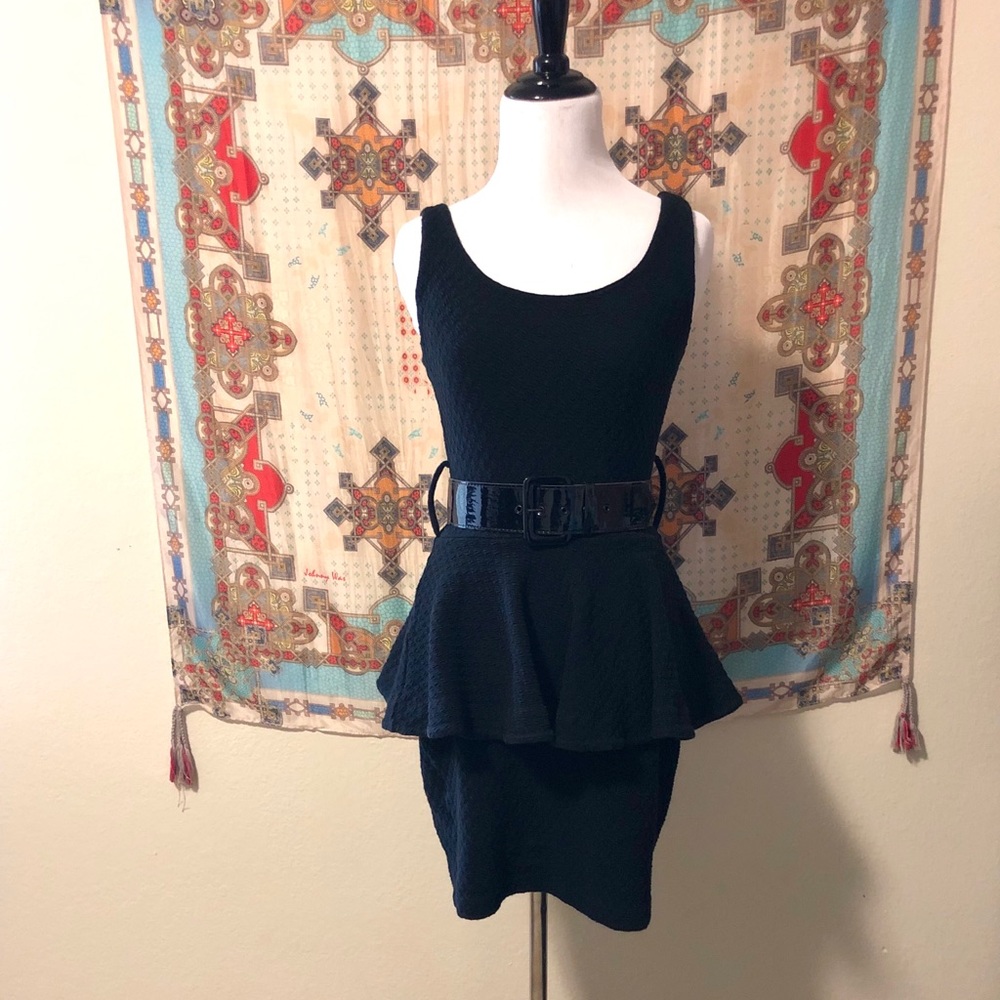 Betsey Johnson Black Knit Peplum Dress Small
